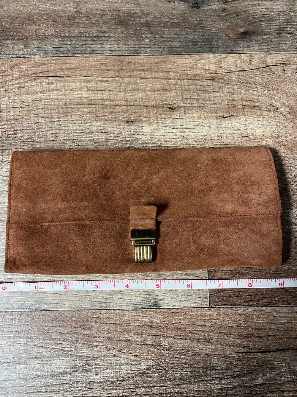 Vintage- Suede Leather Foldover Clutch Wallet - Brown